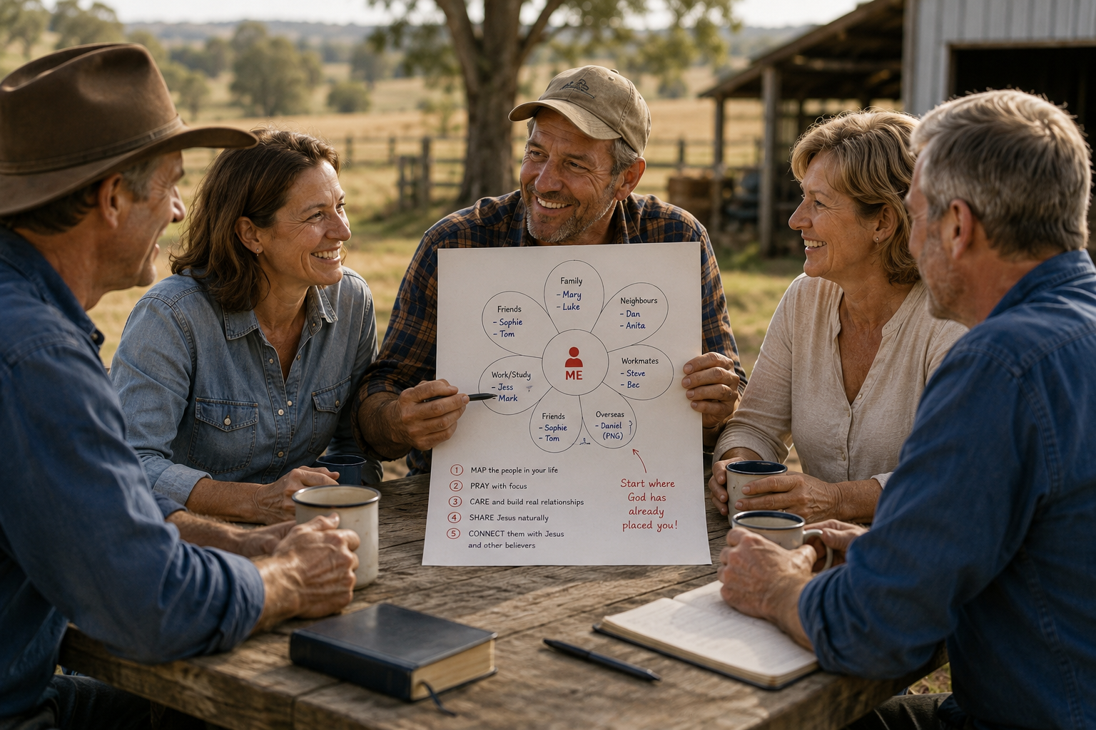 People sharing their Mission Map and discussing the relationships God has placed in their lives
